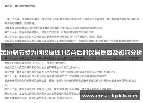 足协调节费为何仅返还1亿背后的深层原因及影响分析 足协调节费为何仅返还1亿背后的深层原因及影响分析